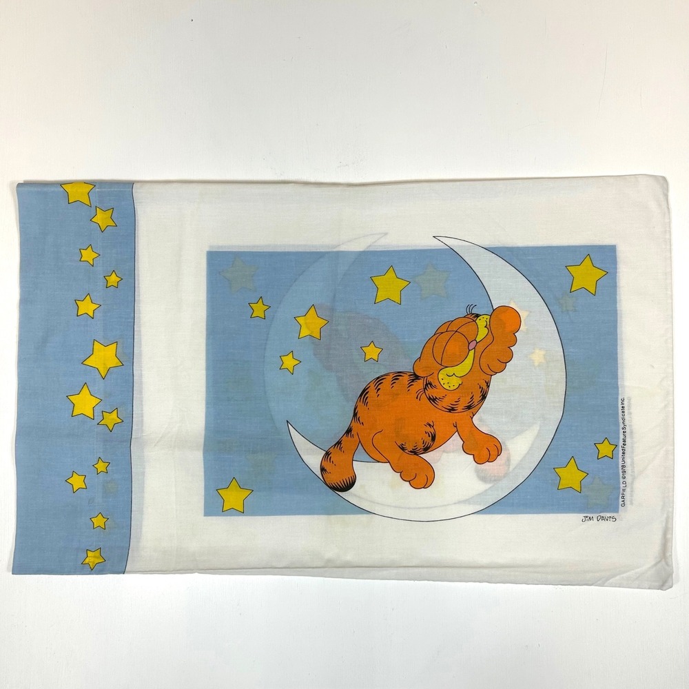 Vintage Garfield 1978 Pillowcase Jim Davis JCP Moon Stars Blue White 11267-0